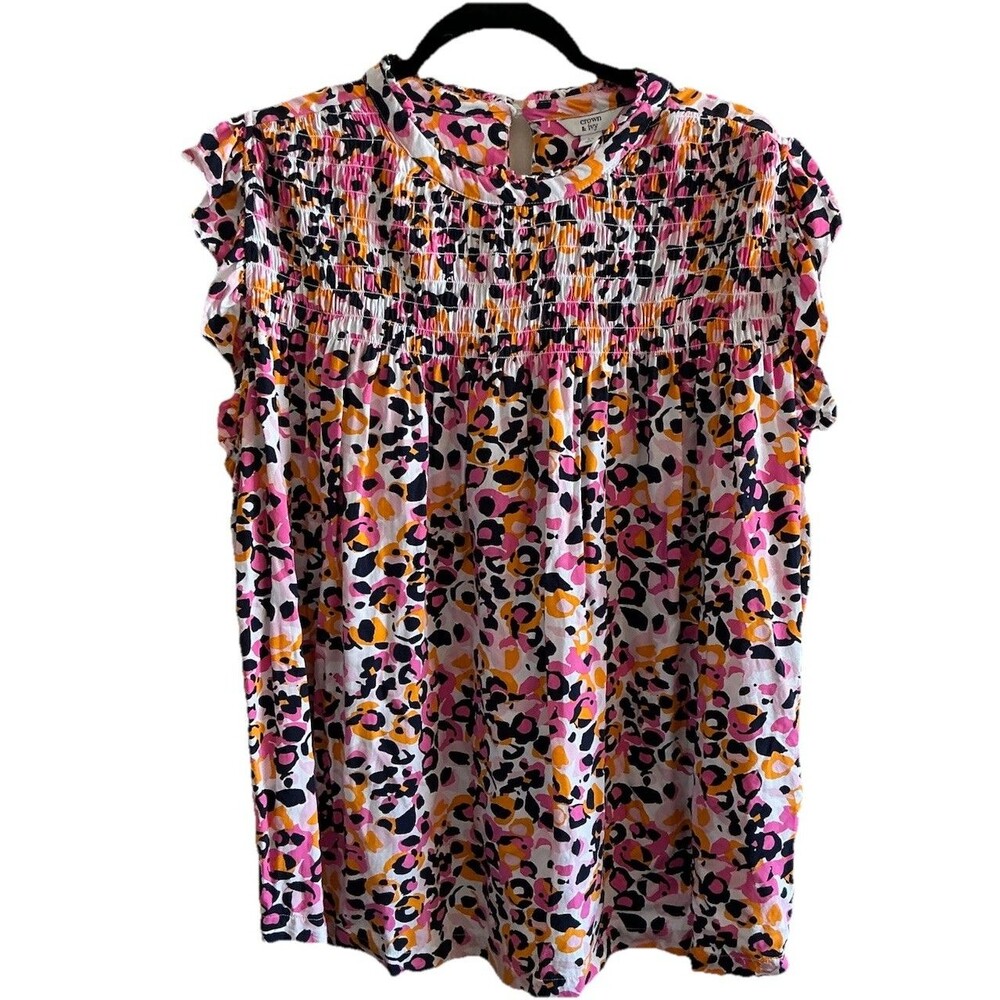 Crown & Ivy Womens Plus Flutter Sleeve Blouse 3X Multicolor EUC
